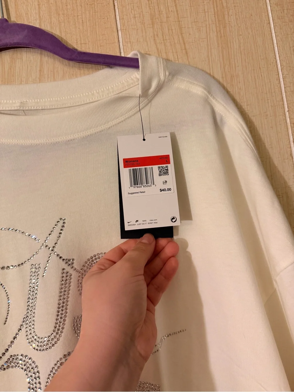 Nike Cream Tee with Rhinestone 'Just Do It' Script